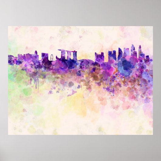 Singapore skyline op waterverf achtergrond poster (Voorkant)