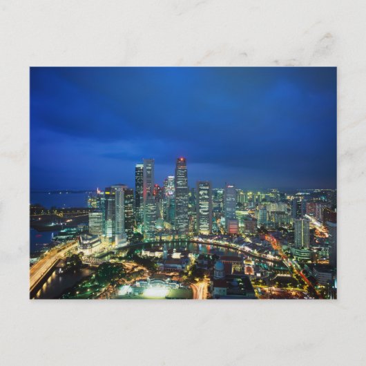 Singapore Skyline 's nachts, Singapore Briefkaart (Voorkant)