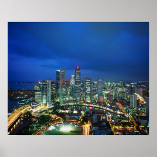 Singapore Skyline 's nachts, Singapore Poster