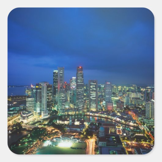 Singapore Skyline 's nachts, Singapore Vierkante Sticker (Voorkant)