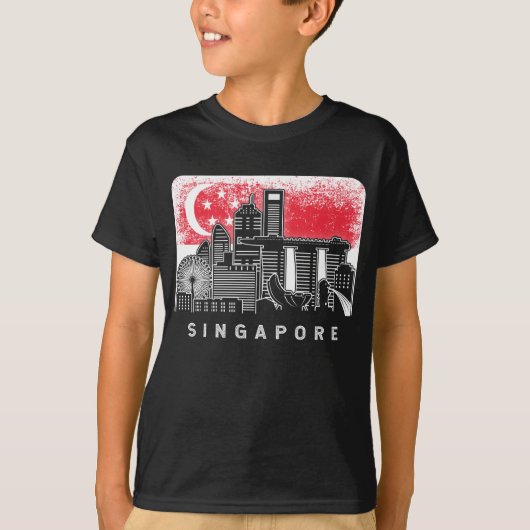 Singapore Skyline  Singaporese vlag T-shirt (Voorkant)