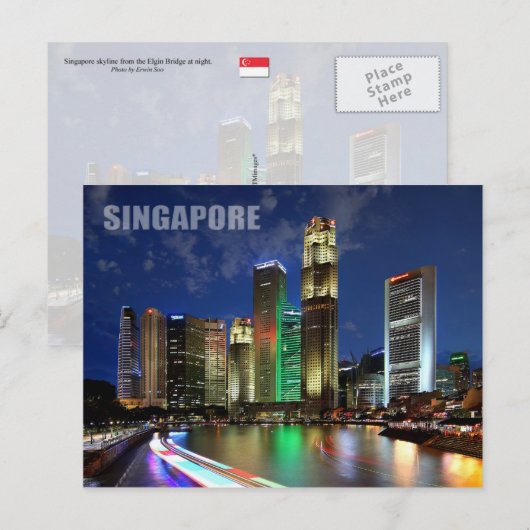 Singapore skyline van Elgin Bridge Briefkaart (Voorkant / Achterkant)
