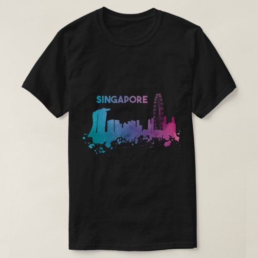 Singapore Skyline Waterverf Asia Souvenir P T-shirt (Design voorkant)