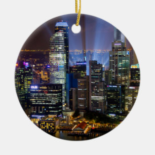 Singapore stad bij nacht keramisch ornament