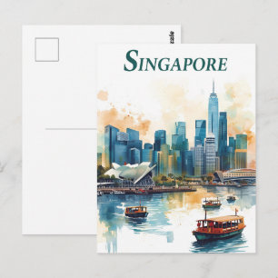 Singapore stad retro luchtfoto ansichtkaarten briefkaart