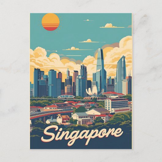 Singapore stad retro Silhouet Briefkaart (Voorkant)