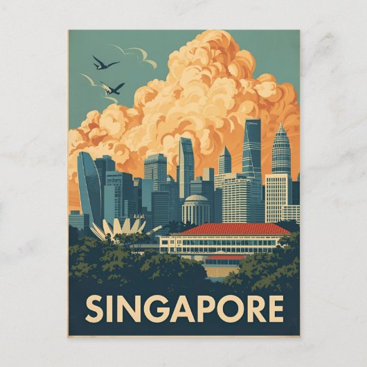 Singapore stad retro Silhouet Briefkaart (Voorkant)