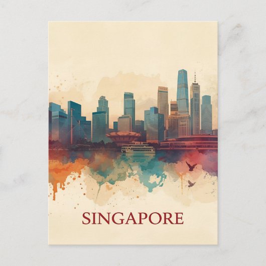 Singapore stad retro Silhouet Briefkaart (Voorkant)