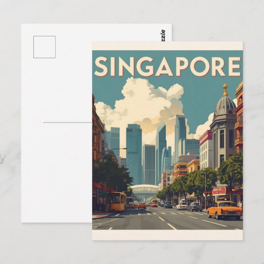 Singapore stad retro Silhouet Briefkaart (Voorkant / Achterkant)