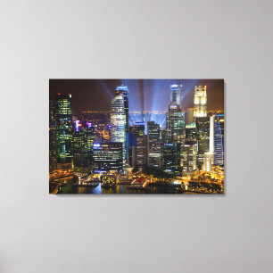 Singapore stadscentrum 's nachts canvas afdruk