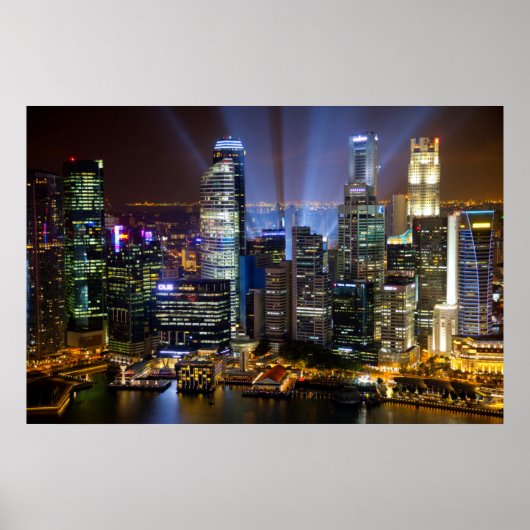 Singapore stadscentrum 's nachts poster (Voorkant)