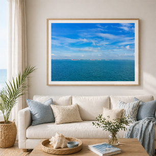 Singapore Strait Shipping Lanes met vrachtschepen Poster