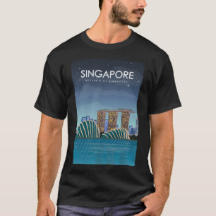 Singapore Travel Poster bij nacht T-shirt