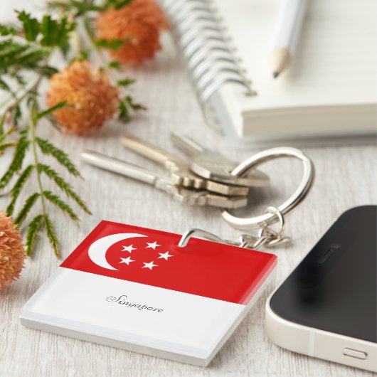 Singapore-vlag, gelabeld sleutelhanger (Voorkant Rechts)