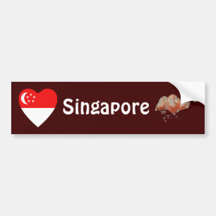 Singapore Vlag Hart + Landkaart Bumpersticker