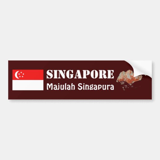 Singapore Vlag + Landkaart Bumpersticker (Voorkant)