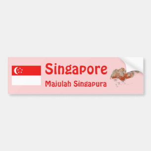 Singapore Vlag + Landkaart Bumpersticker