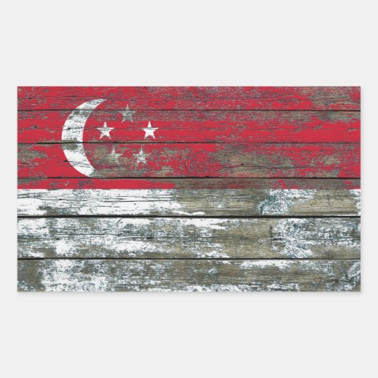 Singapore vlag op ruw houten planken effect rechthoekige sticker (Voorkant)