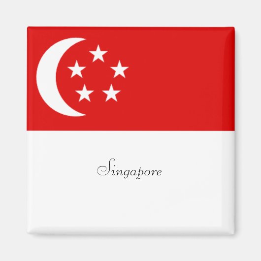Singapore-vlag, voorzien van een etiket, magneet (Voorkant)