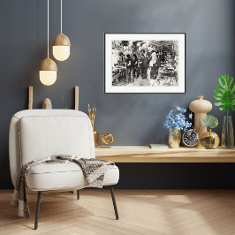 Singapore vlooienmarkt - pen en wastekening print