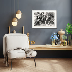 Singapore vlooienmarkt - pen en wastekening print