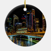 Singaporese skyline, nachtverlichting keramisch ornament (Achterkant)