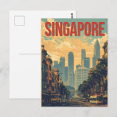 Singaporese stads- retro skyline briefkaart (Voorkant / Achterkant)