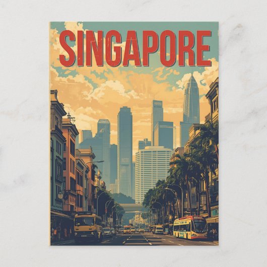 Singaporese stads- retro skyline briefkaart (Voorkant)