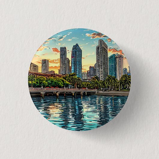 Singaporese stads-skyline moderne reis souvenir ronde button 3,2 cm (Voorkant)