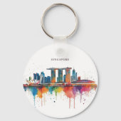 Singaporese stadsretro waterverf Skyline Sleutelhanger (Voorkant)