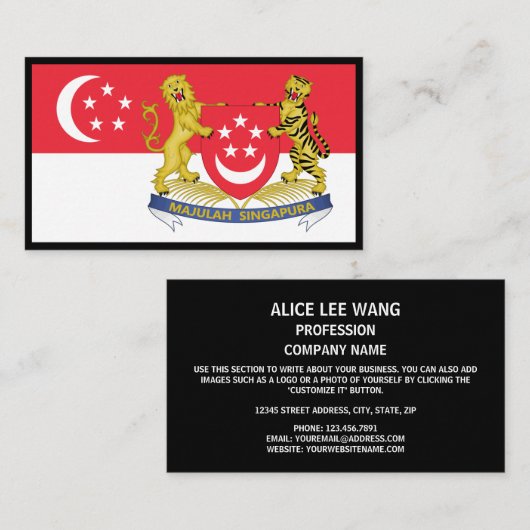Singaporese Vlag & Wapen, Vlag van Singapore Visitekaartje (Voorkant / Achterkant)