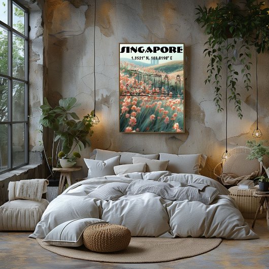 Singapur: Arte de Línea con coordenadas. Perfect Poster