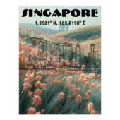 Singapur: Arte de Línea con coordenadas. Perfect Poster (Voorkant)