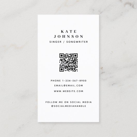 Singer Musician Foto Social Media QR Code Visitekaartje (Achterkant)