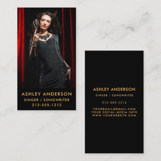 Singer Musician Full Photo Promo Gold Visitekaartje (Voorkant / Achterkant)