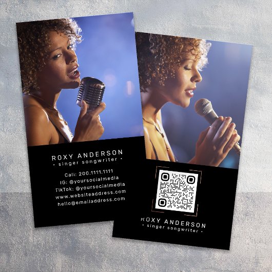 Singer Musician Modern Black QR Code Visitekaartje