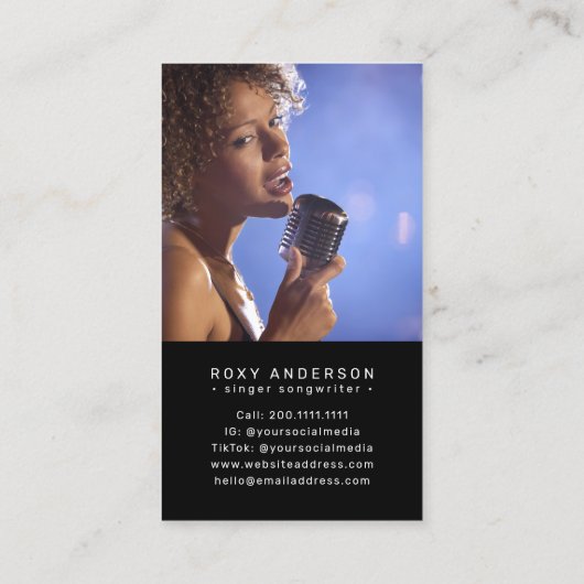 Singer Musician Modern Black QR Code Visitekaartje (Achterkant)