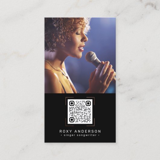 Singer Musician Modern Black QR Code Visitekaartje (Voorkant)