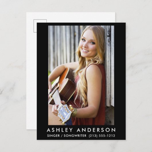 Singer Musician Photo Briefkaart - Black (Voorkant / Achterkant)