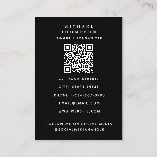 Singer Musician Photo Performer Model QR Code Visitekaartje (Achterkant)