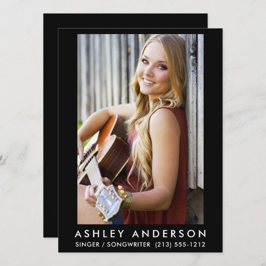 Singer Musician Photo Promo Kaart - Achterste teks (Voorkant / Achterkant)