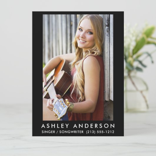 Singer Musician Photo Promo Kaart - Achterste teks (Staand voorkant)