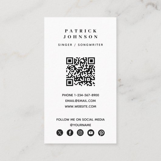 Singer Musician Songwriter Foto QR Code Visitekaartje (Achterkant)