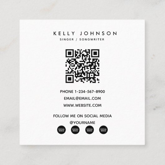 Singer Muzikant Songwriter 2 Foto's QR Code Vierkante Visitekaartje (Achterkant)