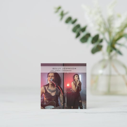 Singer Muzikant Songwriter 2 Foto's QR Code Vierkante Visitekaartje (Staand voorkant)