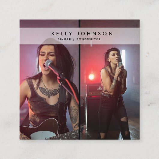 Singer Muzikant Songwriter 2 Foto's QR Code Vierkante Visitekaartje (Voorkant)