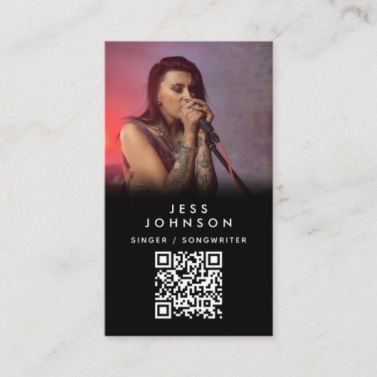 Singer Muzikant Songwriter Band Foto QR Code Visitekaartje (Voorkant)