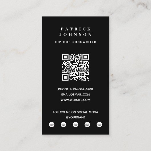 Singer Muzikant Songwriter Foto Hip Hop QR Code Visitekaartje (Achterkant)