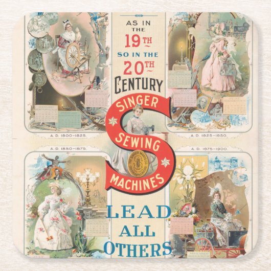  Singer naaimachine advertentie Kartonnen Onderzetters (Voorkant)