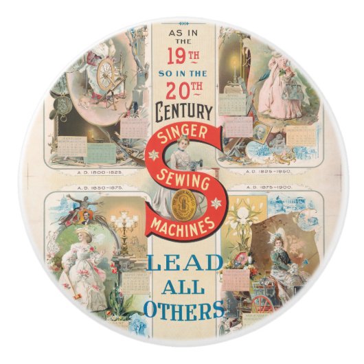 Singer naaimachine advertentie Keramische Knop (Voorkant)